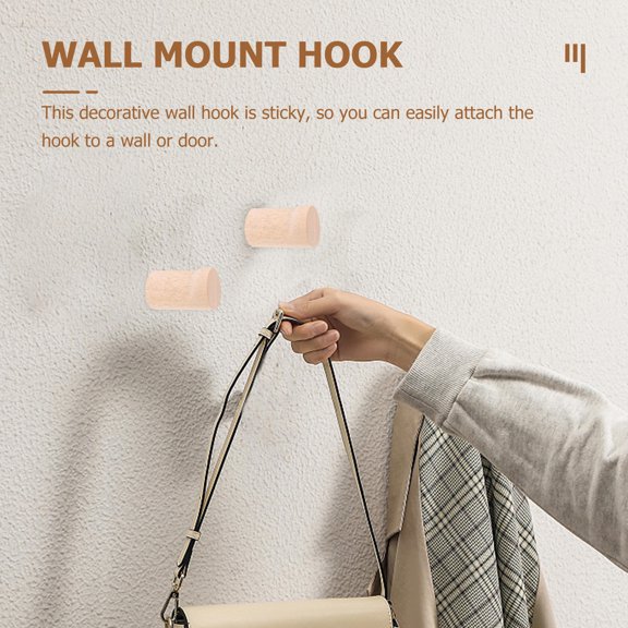WESIEVYA 2Set Adhesive Wooden Wall Hooks for Hanging Coats Hats with Nordic Style Design