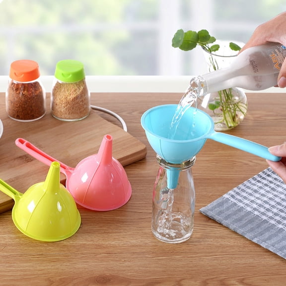 WESIEVYA Set of 3 Plastic Kitchen Funnels with Handles for Easy and Smooth Liquid Pouring and Transfer