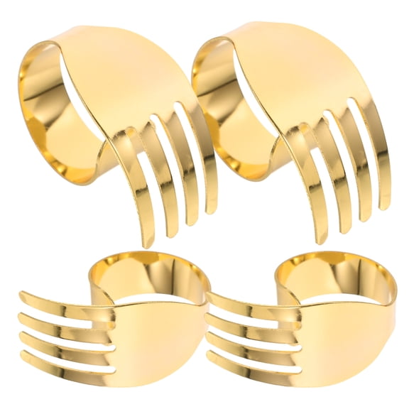 WESIEVYA 4Pcs Fork Shaped Metal Napkin Rings Decorative Holders for Table Party and Wedding