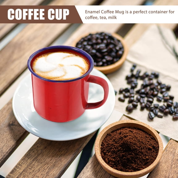 WESIEVYA 4Pcs Red Camping Mug Set Sturdy Enamel Coffee Cups for Outdoor and Home Use