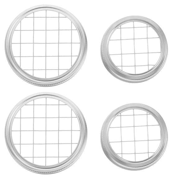 WESIEVYA 4Sets Metal Mason Jar Lid with Grid Structure for Sprouting and Flower Arrangement in Plated Silver