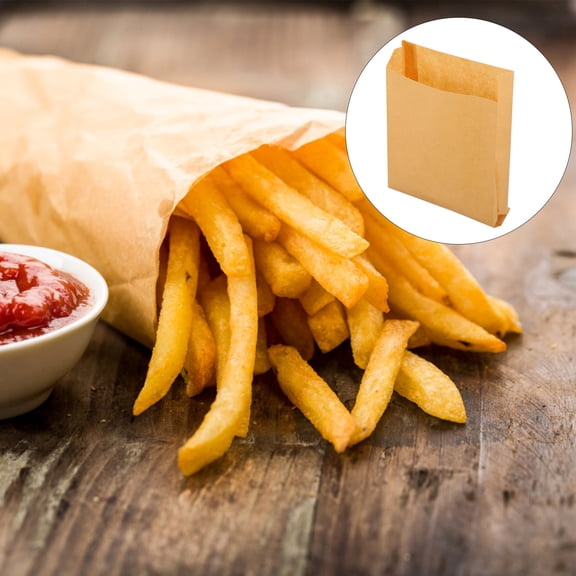 WESIEVYA 50Pcs Disposable Khaki Paper Food Bags with Oil Resistant Design for Snack Packaging
