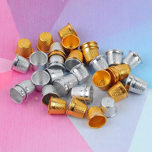 WESIEVYA 50Pcs Sewing Thimble Plated Silver Metal Finger Protector for Sewing Embroidery and Quilting Use