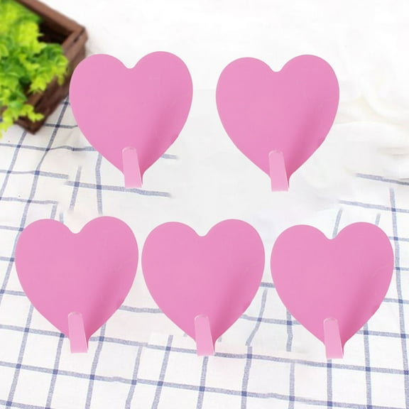WESIEVYA 5Pcs Small Heart Hooks Sticky Wall Mounted for Home and Office Use Pink