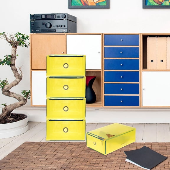 WESIEVYA 5Pcs Women Shoes Storage Drawer Box Orange Stackable Design with Clear Viewing Sides