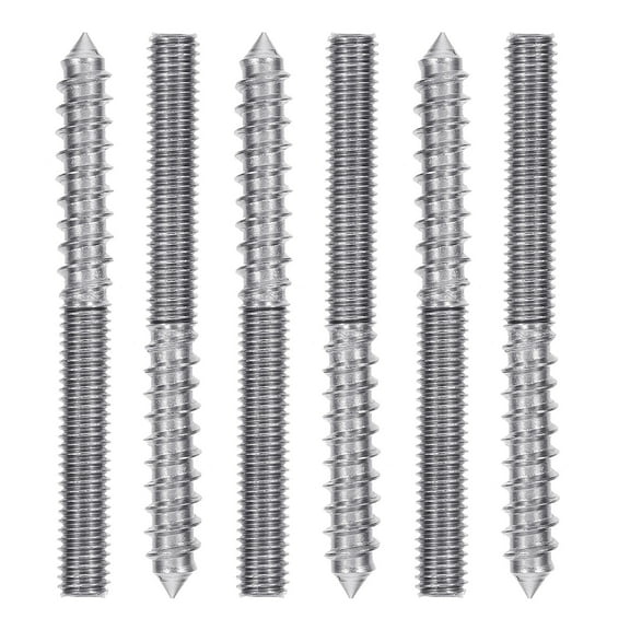 WESIEVYA 6Pcs Double Headed Hanger Bolt Plated Silver Thread Self Tapping Screw for Durable Furniture Assembly