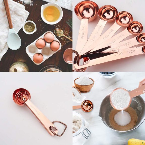WESIEVYA 6Pcs Measure Tablespoon Set with Premium Stainless Steel and Unique Golden Copper Color Design