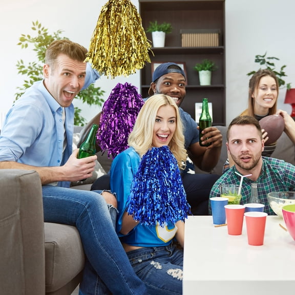 WESIEVYA 7Pairs Reusable Assorted Color Pom Poms for Cheering Squad Supplies and Party Decorations