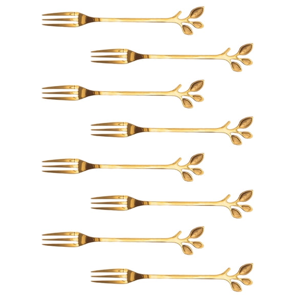 WESIEVYA 8Pcs Reusable Dessert Forks Stainless Steel for Serving Seafood and Meatballs Golden