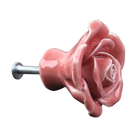 WESIEVYA 8Pcs Rose Shaped Ceramic Pull Knobs Pink for Cabinet Drawer Door Decoration