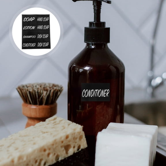 WESIEVYA Bathroom Dispenser Label Stickers Black Waterproof Adhesive for Organized Home Storage