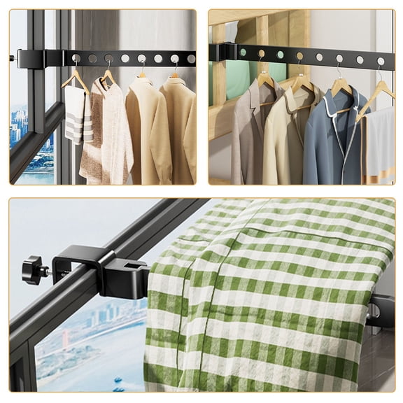 WESIEVYA Black Window Clothes Holder with Detachable Design for Space Saving Laundry Drying