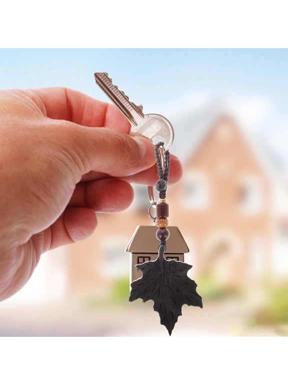 Black Wooden Maple Leaf Keychain Charm for Car Keys and Phone
