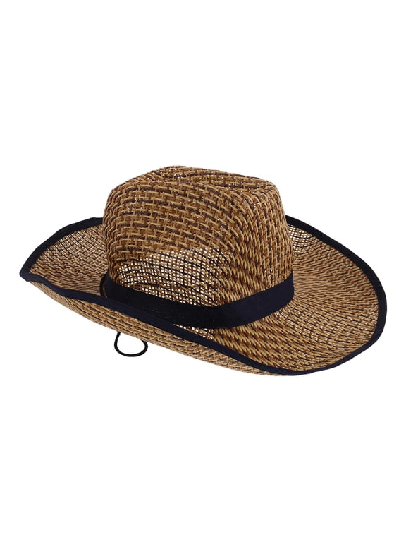 Blue Straw Farmer Hat with Wide Brim for Sun Protection Outdoor Fishing Beach