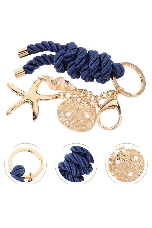 Braided Nylon Rope Keychain with Nautical Knot and Sea Star Design for Summer Beach Bags
