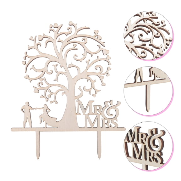 WESIEVYA Bride and Groom 2pcs Cake Topper Wooden Rustic for Wedding Decor