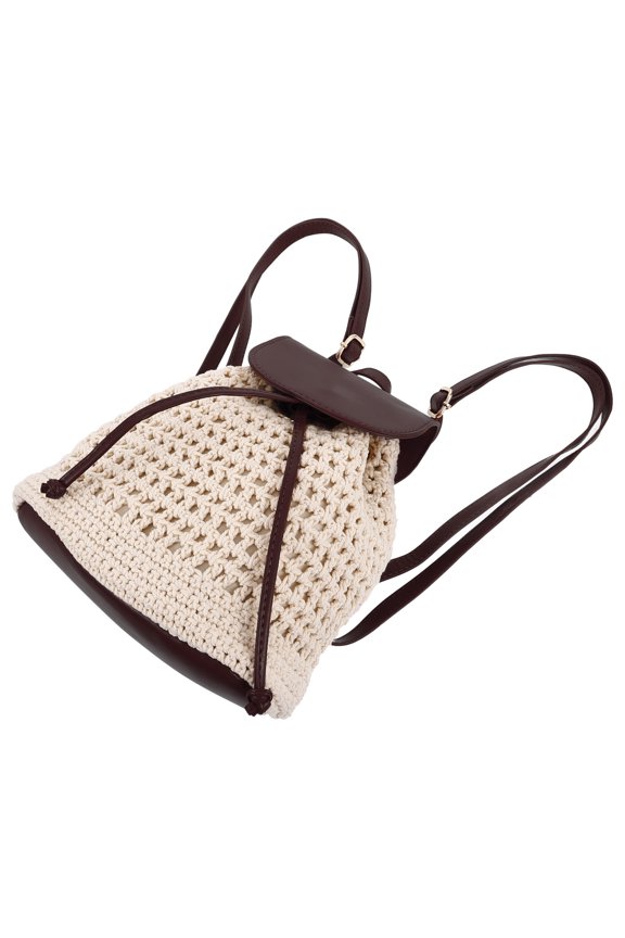 Brown Boho Crochet Backpack Purse with Dual Use Drawstring for Stylish Travel