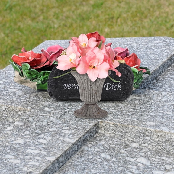 WESIEVYA Cemetery Commemorative Vase Grey Iron for Memorial Day Supplies 1Pack