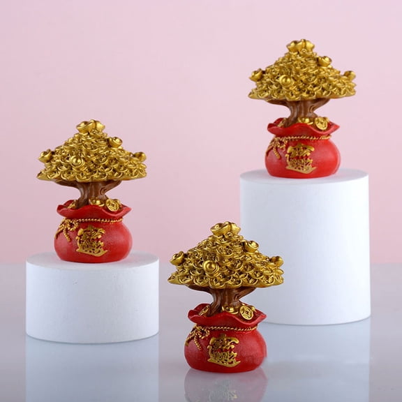 WESIEVYA Chinese Wealth Tree Golden Resin Home Decor 1PC
