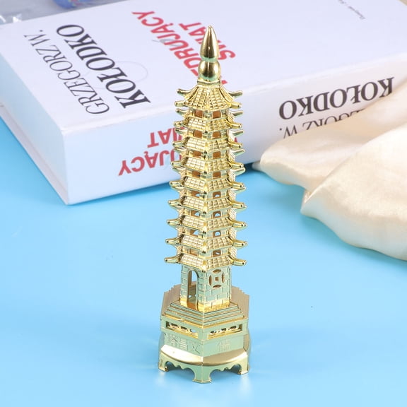 WESIEVYA Craft Figurine Golden Metal Tower Decor Home Decoration 1Set Chang Tower Statue