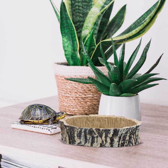 WESIEVYA Decorative Pet Feeding Bowls with Realistic Bark Look for Reptile Habitat