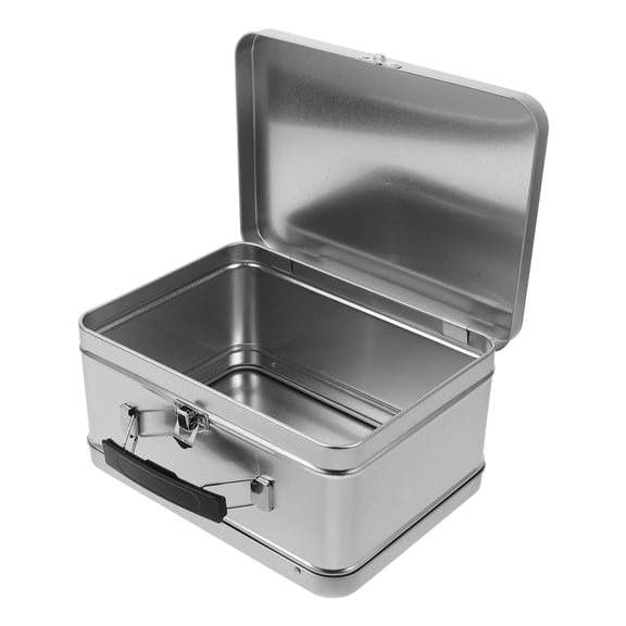 WESIEVYA Tinplate Rectangle Storage Box with Lid and Handle Plated Silver Metal Container for Candy and Jewelry