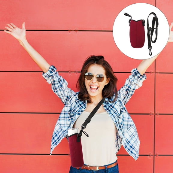 WESIEVYA Durable Red Water Bottle Holder with Shoulder Strap Comfortable for Walking Hiking