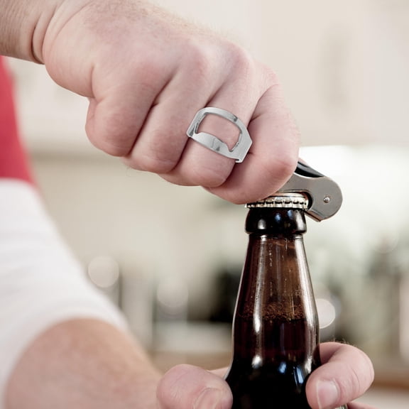 WESIEVYA Finger Bottle Opener Rings, Stainless Steel, Plated Silver, Creative Tool for Beer, Home, Bar, Party