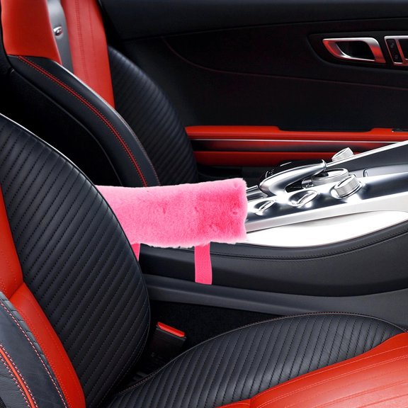 WESIEVYA Furry Center Console Cover Pink Wear and Tear Resistance for Winter Use 1Set