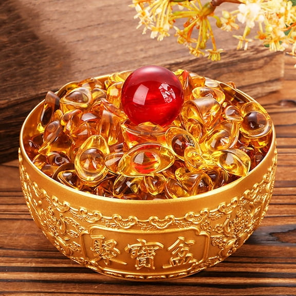WESIEVYA Golden Brass Treasure Bowl Decor with Intricate Relief Design for Home and Office