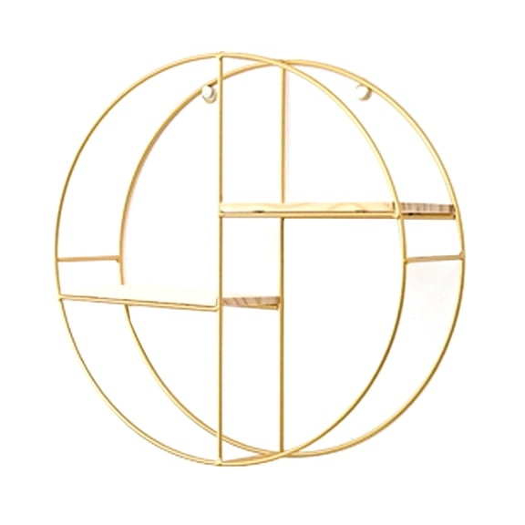 WESIEVYA Home Decoration Golden Round Wall Shelf Double Layer Nordic Style Wrought Iron Rack