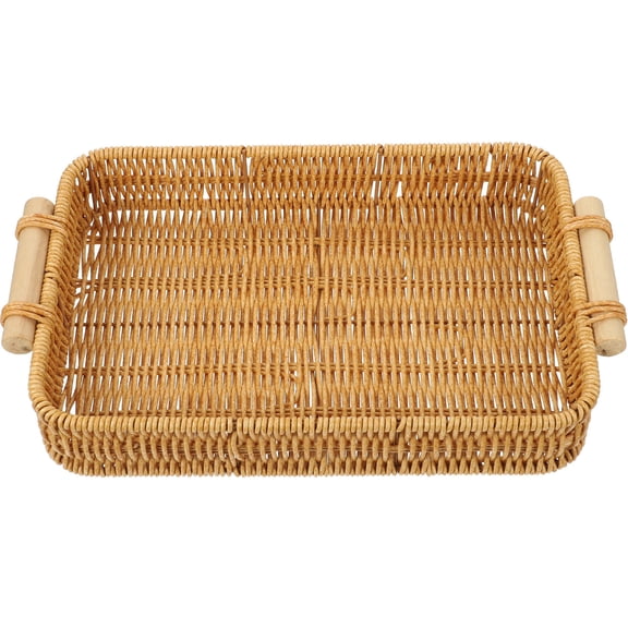 WESIEVYA Khaki Woven Bread Basket Rustic Hand Woven Storage Tray for Kitchen Snacks and Fruit
