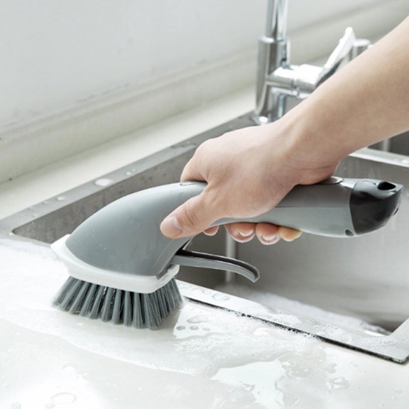WESIEVYA Kitchen Pot Cleaning Brush Grey with Multi Function Liquid Dispensing for Easy Use