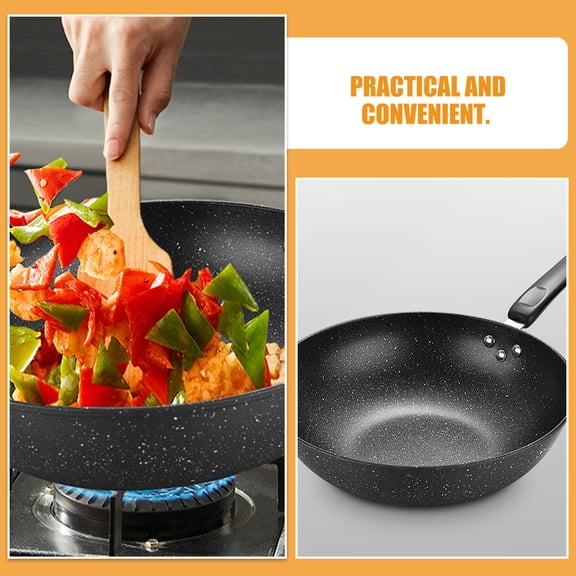 WESIEVYA Nonstick Maifan Stone Wok Pan Iron Cooking Pot for Home Kitchen Black Finish