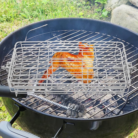 WESIEVYA Plated Silver Stainless Steel Rotisserie Grill Rack with Height Adjustable Design for Outdoor Grilling