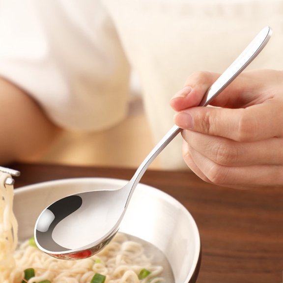 WESIEVYA Plated Silver Stainless Steel Soup Spoon One Piece Forged Long Handle for Kitchen Use
