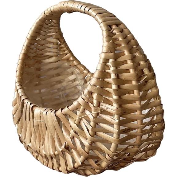 WESIEVYA Portable Half Moon Rattan Basket for Decorative Flower Display and Storage