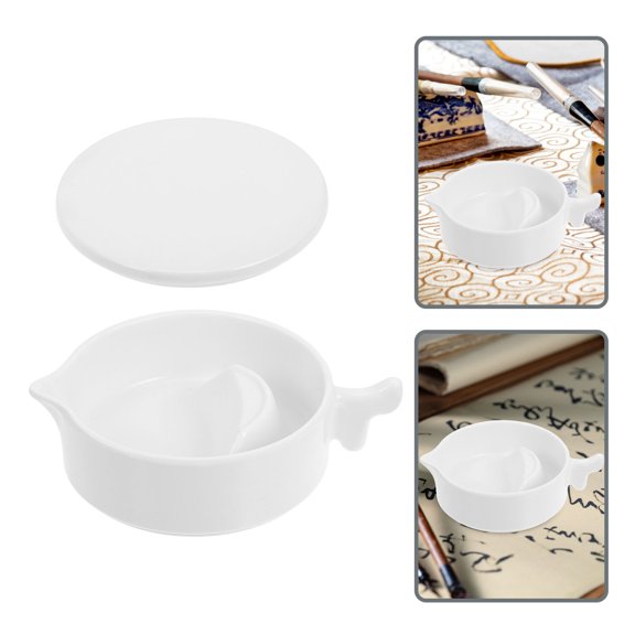 WESIEVYA Portable White Ink Dish Tray with Lid for Calligraphy Painting and Ink Grinding