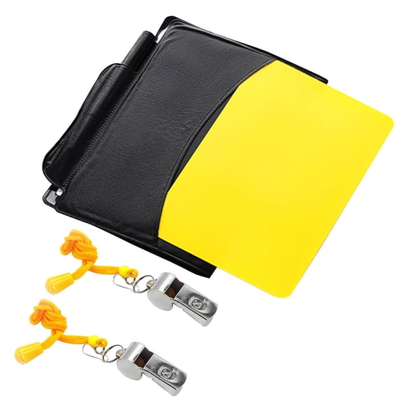 WESIEVYA Referee Kit with Two Metal Whistles Red Yellow Cards Pencil and Scorebook in Wallet