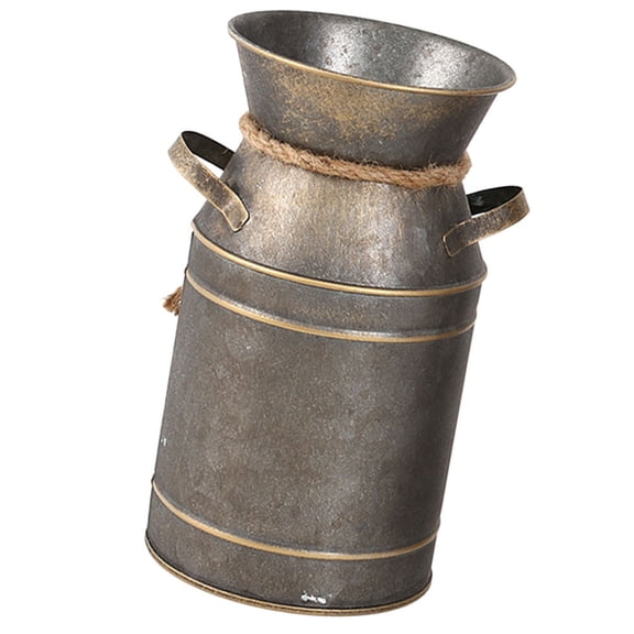 WESIEVYA Retro Style Galvanized Iron Flower Pot Vase Dark Brown for Indoor Outdoor Use
