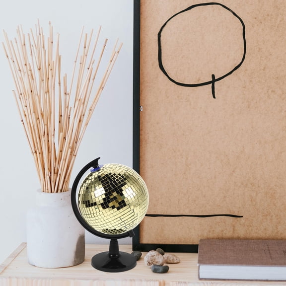 WESIEVYA Rotating Golden Disco Ball Globe Table Decor with Reflective Mirror Surface