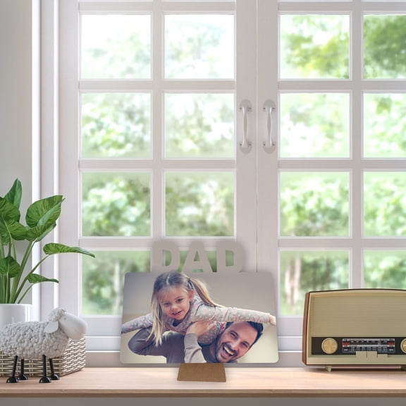 WESIEVYA Wall Mount Or Tabletop White Wood Picture Frame with Dad Lettering for Father's Day Decor