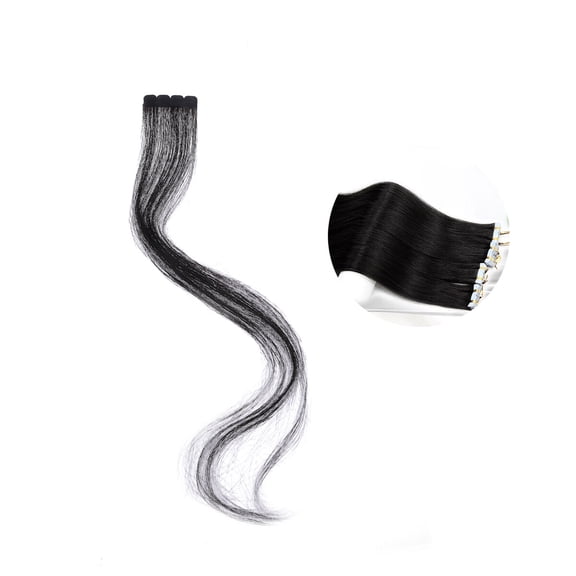 WESIEVYA Washable Black Straight Human Hair Tape-In Extensions for Natural Look and Easy Styling