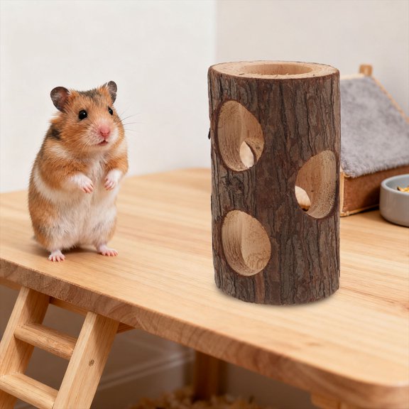WESIEVYA Wooden Pet Tunnel Hideout Tree Hollow Chewable Brown for Gerbil Rabbit