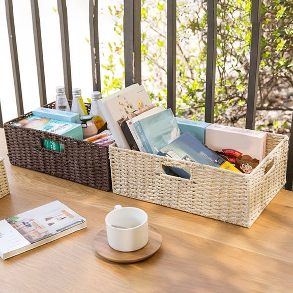 WESIEVYA Rattan Wicker Storage Basket Coffee Paper Rope Wire Frame for Home Decor