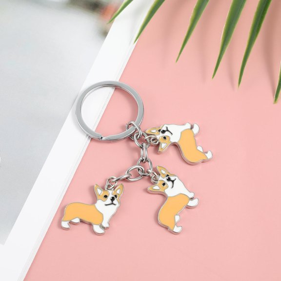 WESIEVYA Yellow Zinc Alloy Corgi Dog Keychain for Car Keys and Backpack 1 Pc