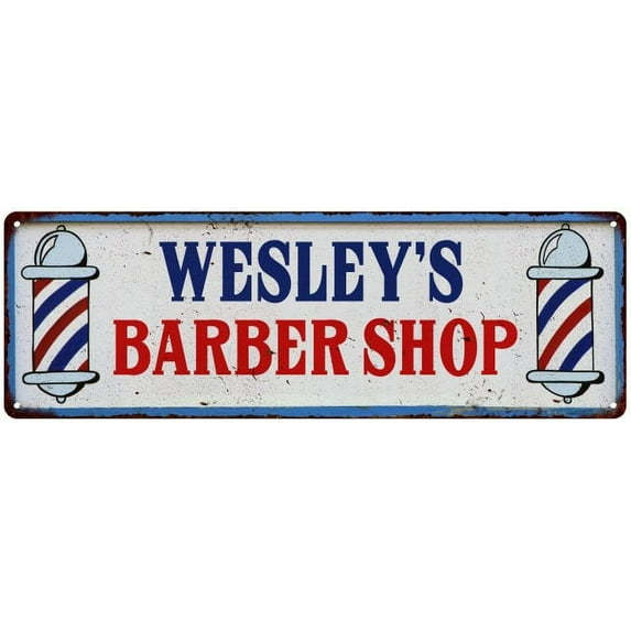 WESLEY'S Barber Shop Hair Salon Metal Sign Retro 6x18 106180031489
