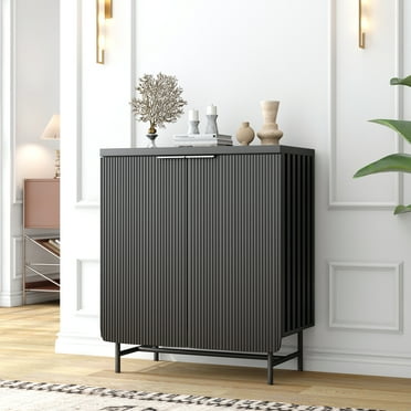 WESOME 30" Black Nightstand Fluted Door Accent Cabinet