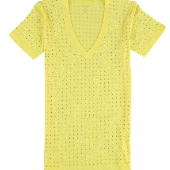WESSEX Womens Beaded Embellished T-Shirt, Yellow, Small