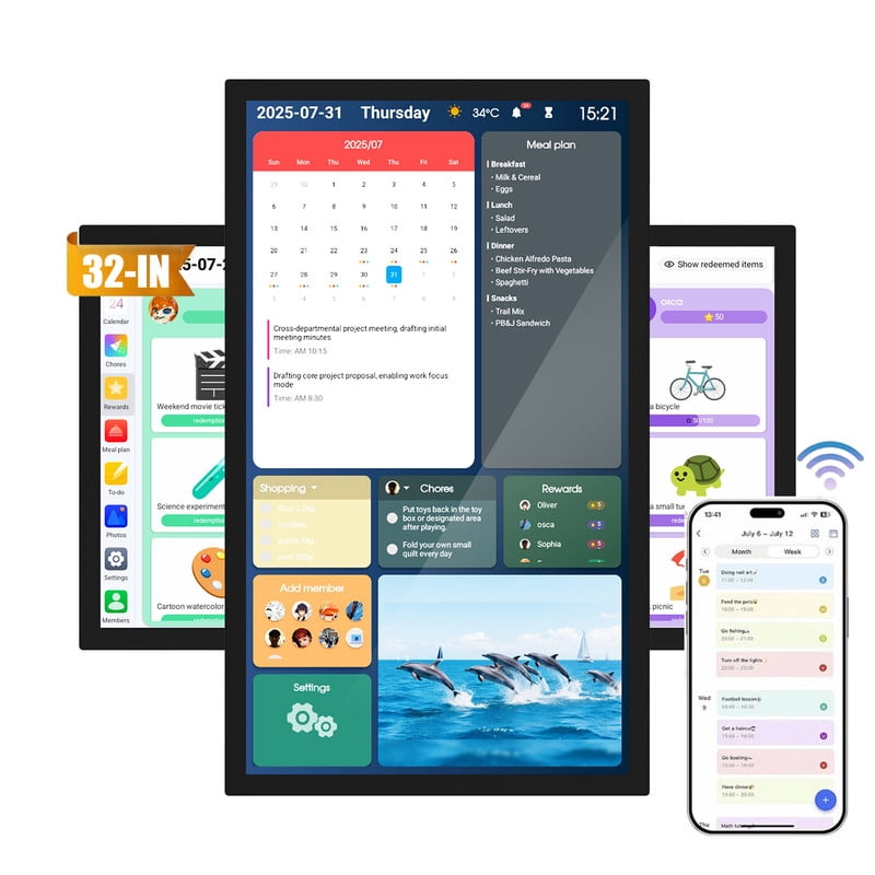 WETS 32-inch Wall Planner Digital Calendar & Chore Chart, Smart Touchscreen Interactive Display for Family Schedules – Wall Mount Included, Great for Organizing Your 2026 Calendar